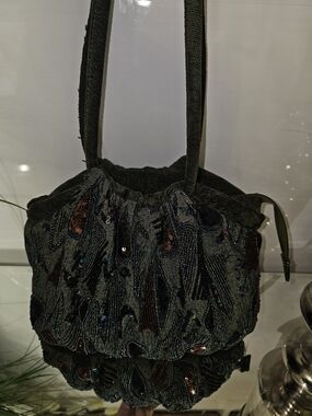 Cosmopolitan Green Beaded Drawstring Evening Bag